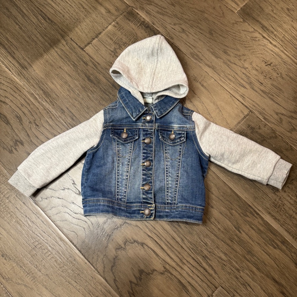 Tucker + Tate Denim‎ Jacket Hoodie Knit Sleeves Ruffle Detail 12M